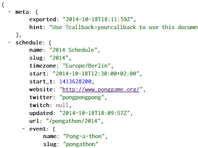 Screenshot showing the JSON export of a schedule